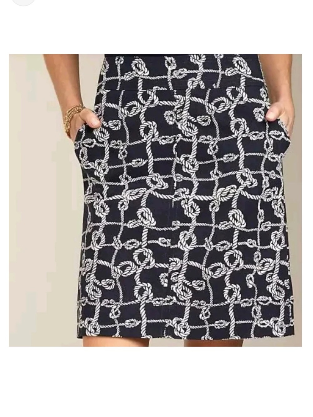 Talbots navy‎ nautical rope cotton twill a-line skirt women’s SZ 8P